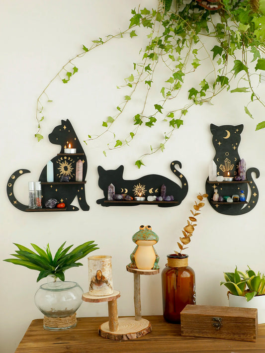 Black Cat Wooden Shelf